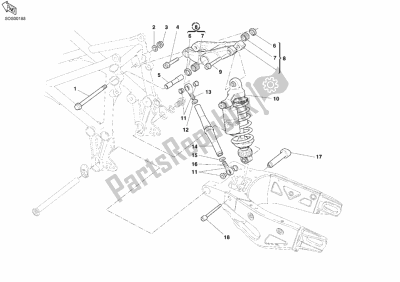All parts for the Rear Shock Absorber of the Ducati Superbike 749 R 2005